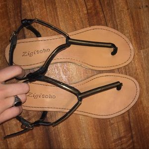 Black Sandals with gold bars